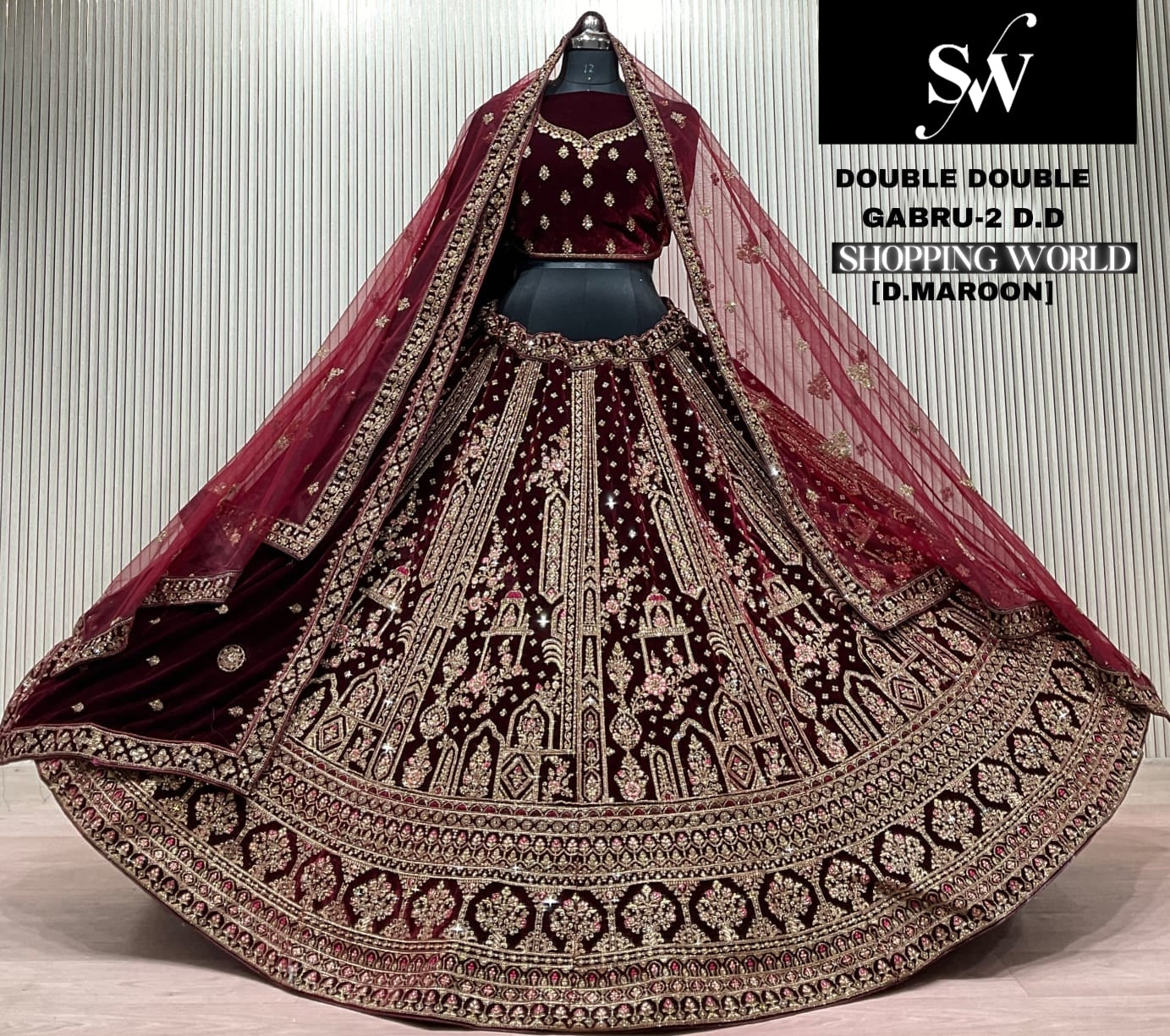 Light Maroon Double Dupatta Bridal Lehenga