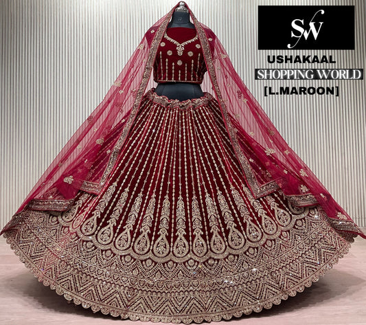 Dark Maroon Double Dupatta Bridal Lehenga