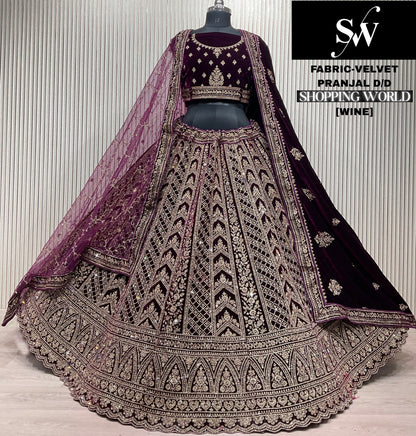 Dark Maroon Double Dupatta Bridal Lehenga