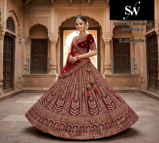 Light Maroon Double Dupatta Bridal Lehenga