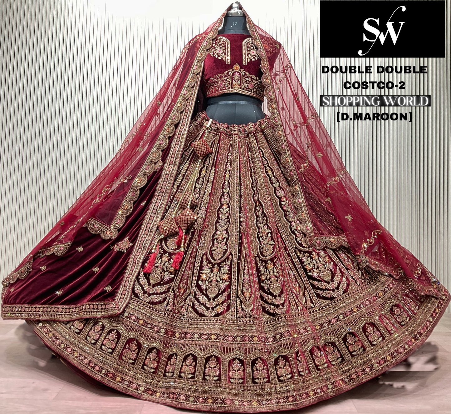 Light Maroon Double Dupatta Bridal Lehenga