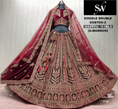 Light Maroon Double Dupatta Bridal Lehenga