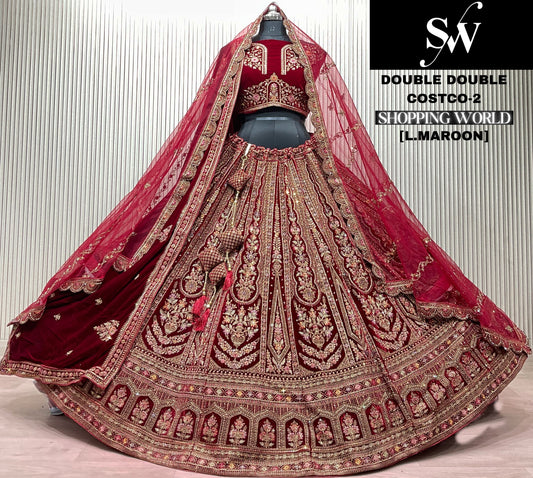 Light Maroon Double Dupatta Bridal Lehenga