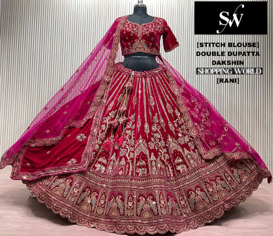 Light Maroon Double Dupatta Bridal Lehenga