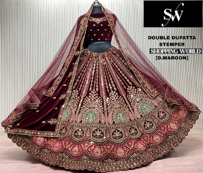 Light Maroon Double Dupatta Bridal Lehenga