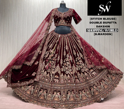 Light Maroon Double Dupatta Bridal Lehenga