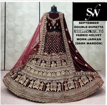 Dark Maroon Doli Barat Velvet Lehenga