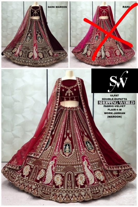 Maroon Dark Maroon Double Dupatta Bridal Lehenga