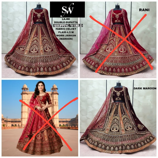 Maroon Dark Maroon Double Dupatta Bridal Lehenga