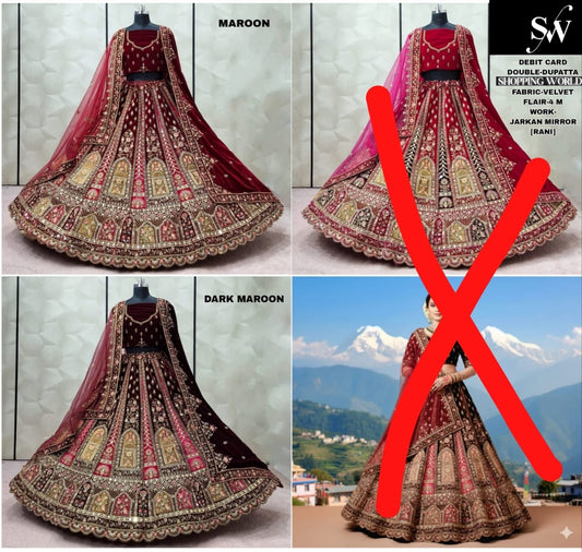 Dark Maroon maroon Double Dupatta Bridal Lehenga