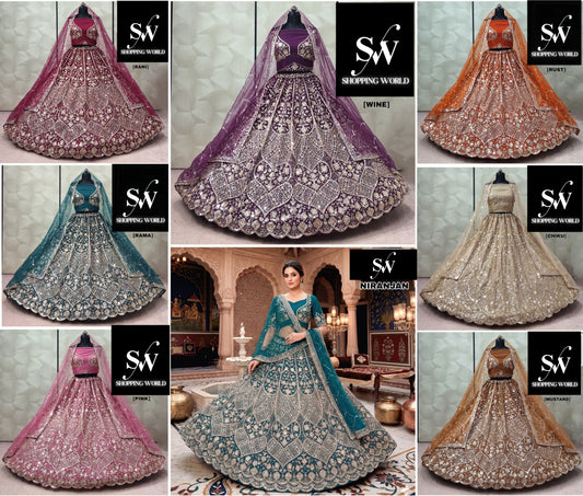 Rani pink Wine Rust Orange Rama green Pink Chiku Golden Mustard Lehenga