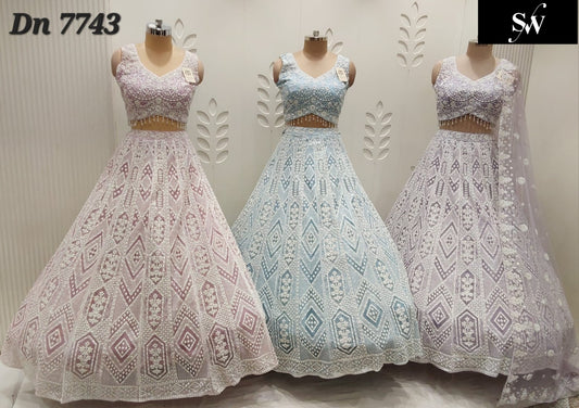 Pink Blue Lavender Crop Top Lehenga