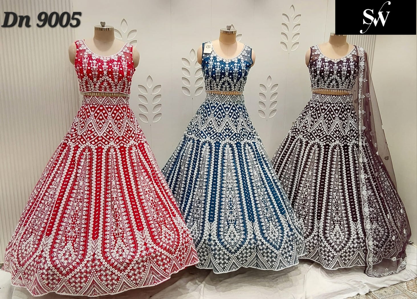 Red Blue Purple Crop Top Lehenga - Shopping World