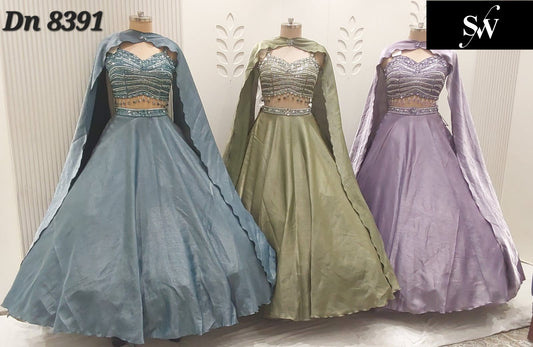 Green Blue Purple Crop Top Lehenga