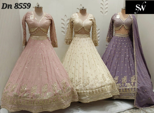 Baby Pink White Lavender Crop Top Lehenga