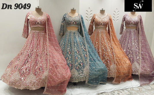 Pink Blue Orange Lavender Crop Top Lehenga