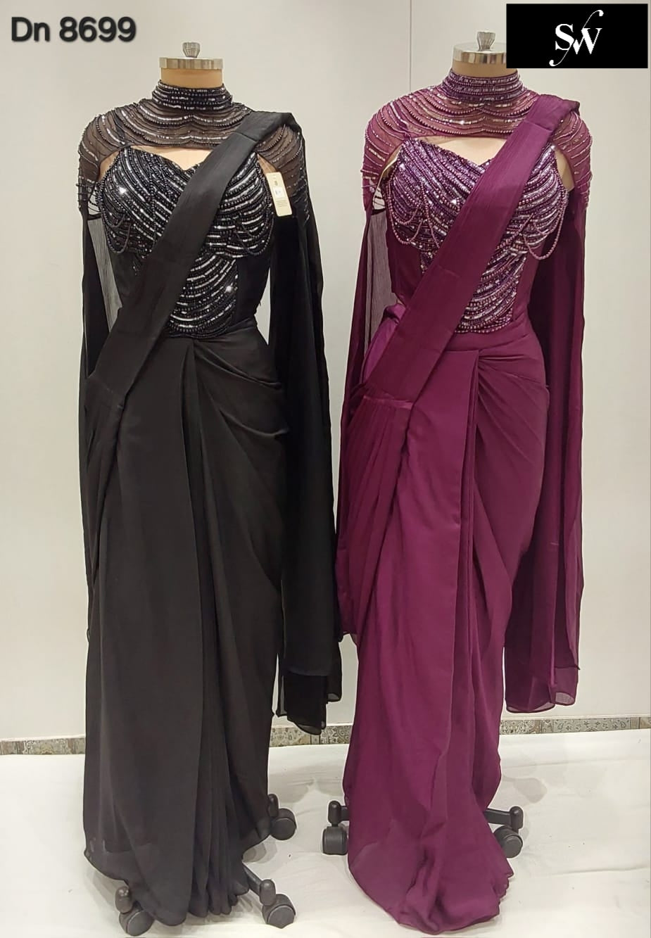 Beautiful Black Maroon drape saree dress