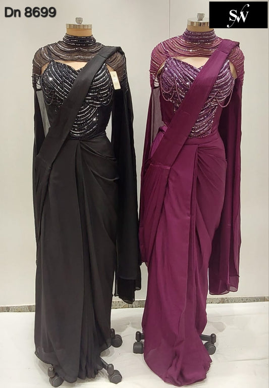 Beautiful Black Maroon drape saree dress