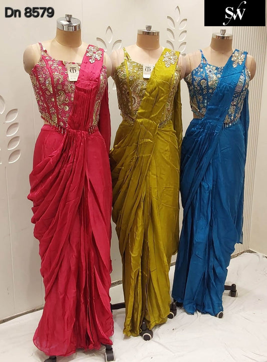 Hot Pink Blue Yellow Crop Top Lehenga