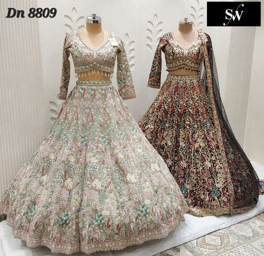 White black Crop Top Lehenga