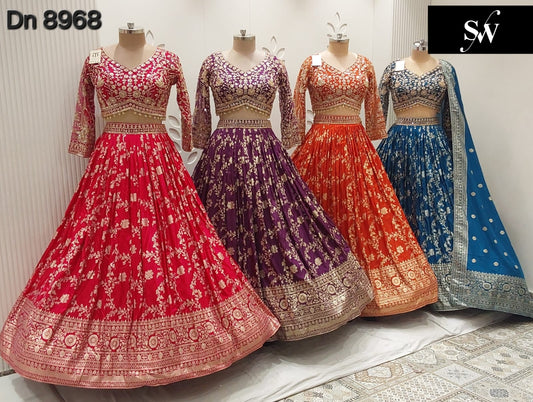 Hot Pink Blue Purple Rust Orange Crop Top Lehenga