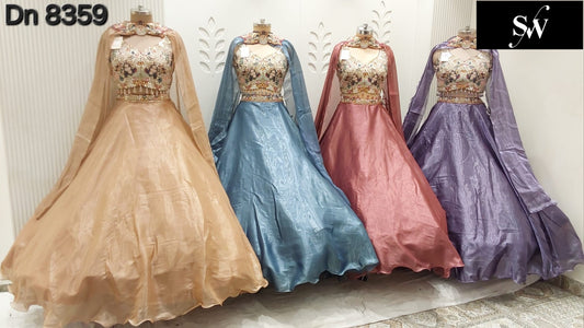 Peach pink Blue Purple Crop Top Lehenga