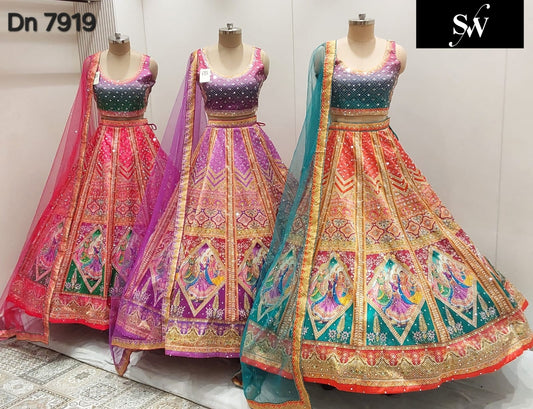 Hot pink Onion pink Rust orange Crop Top Lehenga