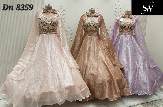 Pink Brown Lavender Crop Top Lehenga