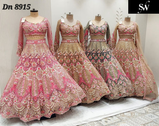 Pink peach Sky Blue Chiku Golden Crop Top Lehenga