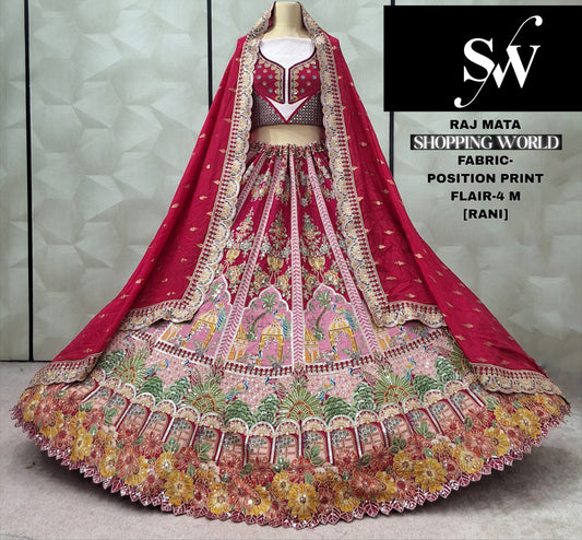 Rani pink position print Crop Top Lehenga