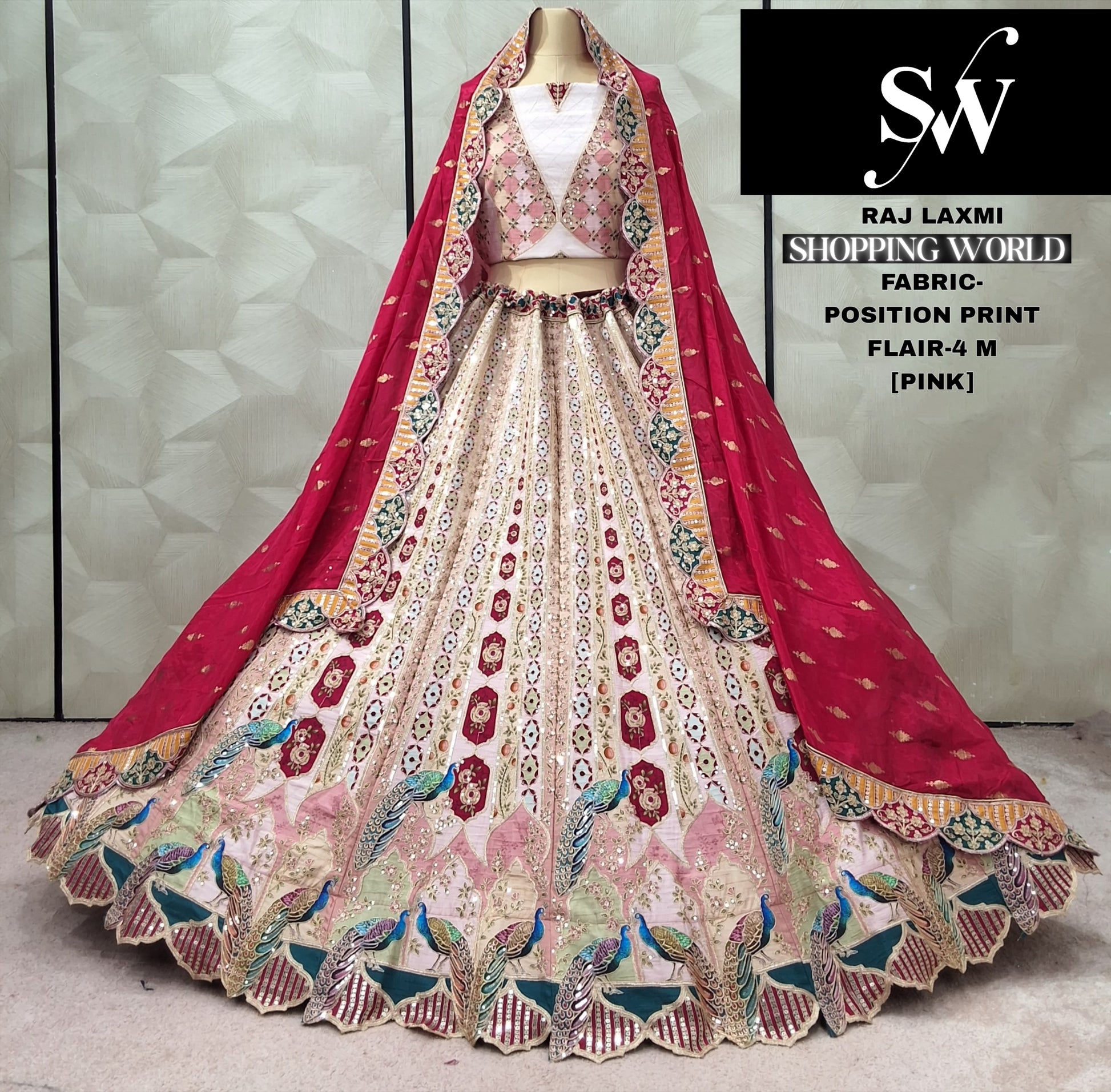 Mustard position print Peacock Crop Top Lehenga - Shopping World
