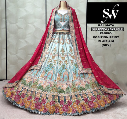 Rani pink position print Crop Top Lehenga