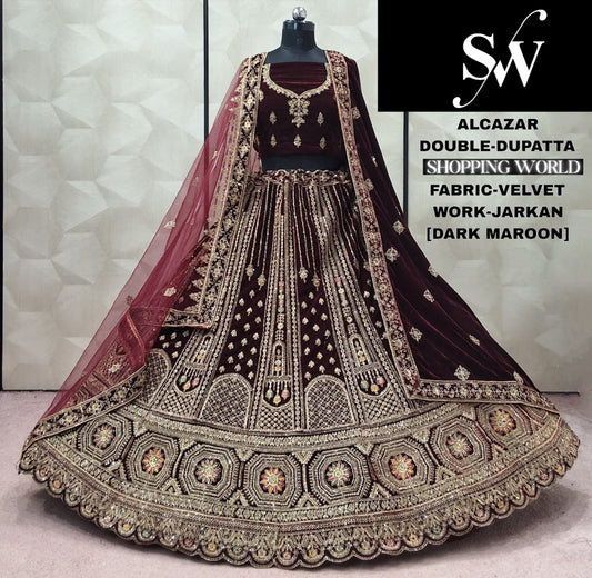 Dark Maroon Velvet Bridal Lehenga