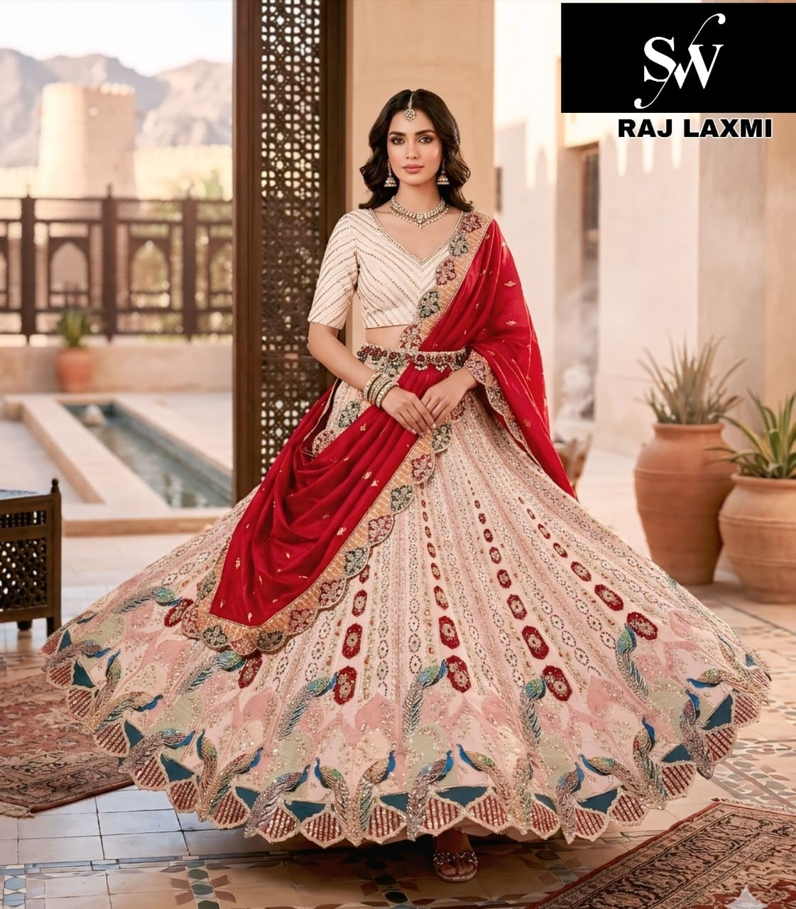 Mustard position print Peacock Crop Top Lehenga - Shopping World
