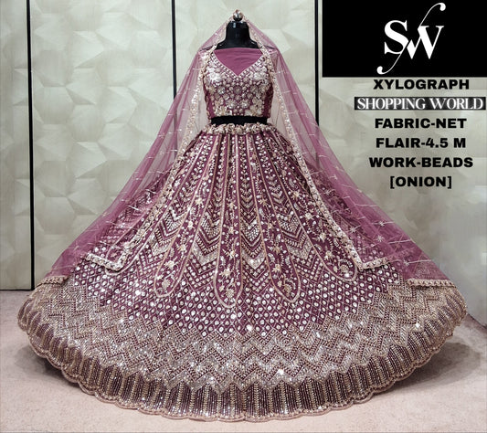 Onion pink Net Lehenga