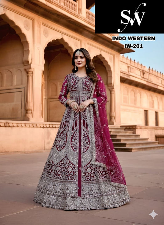 Maroon long peplum Dress Farshi Gaharara Dress Special