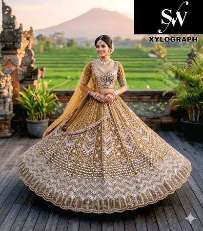 Rust orange Net Lehenga