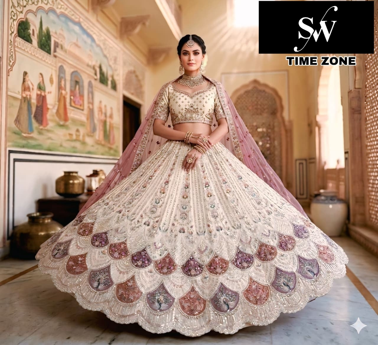 Peach Tissue Lehenga