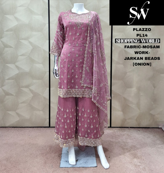 लैवेंडर अनियन पिंक मॉसम प्लाजो सूट