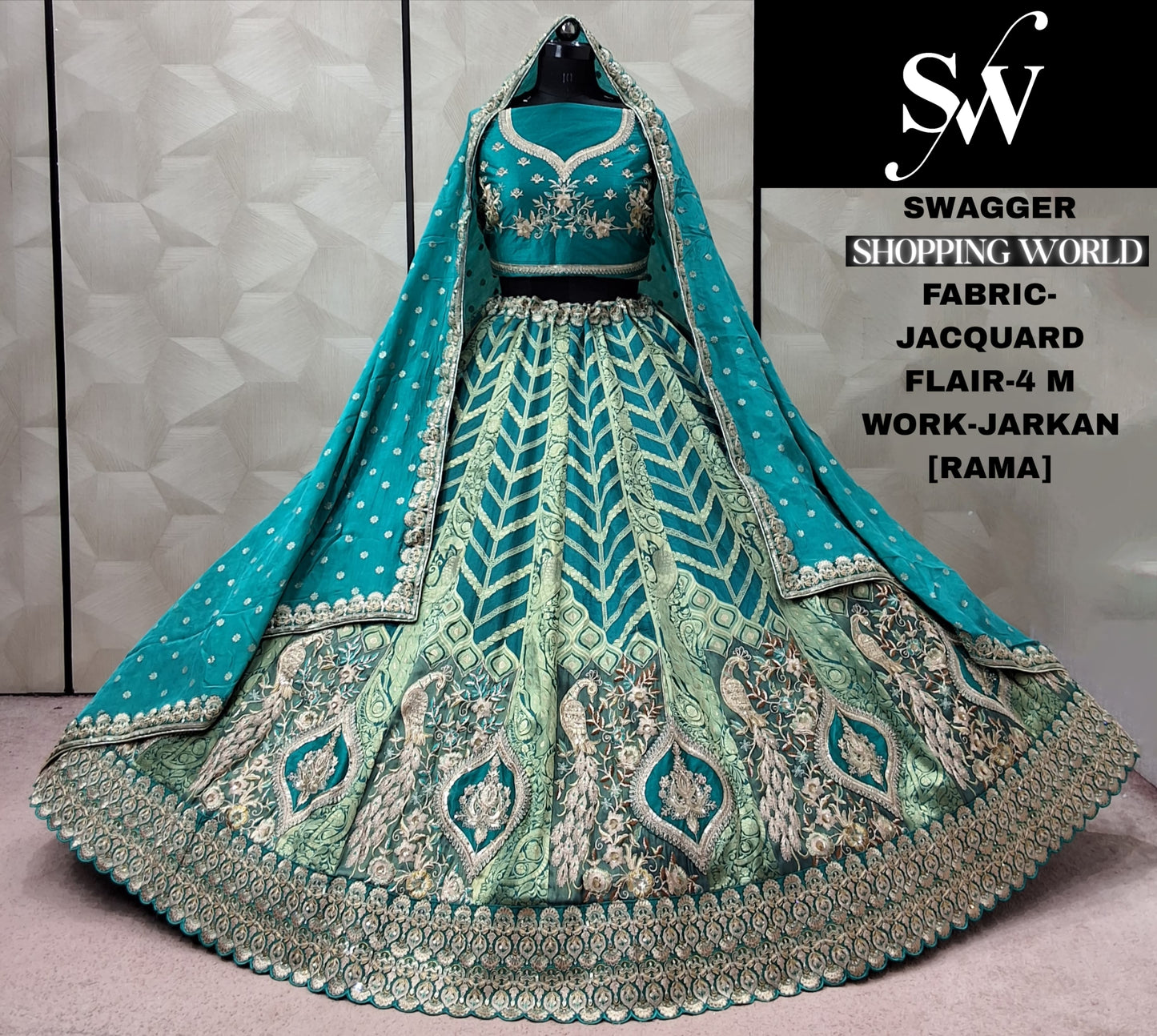 Rust orange Peacock jacquard Lehenga