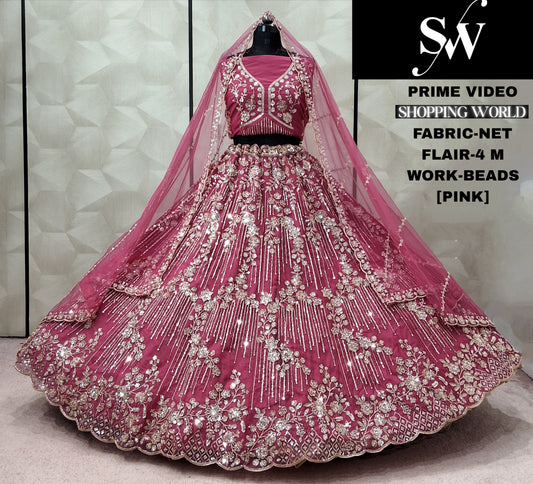 Pink Net Lehenga