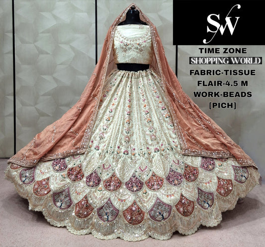 Peach Tissue Lehenga