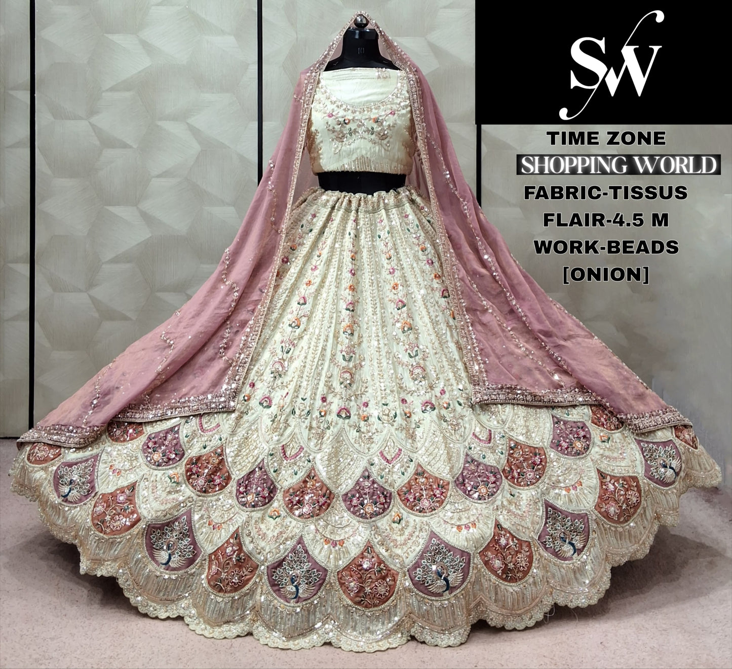 Peach Tissue Lehenga