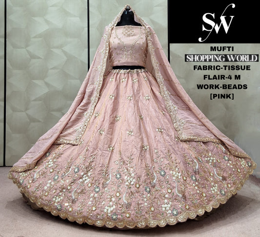 Pink Kanjivaram Tissue Lehenga
