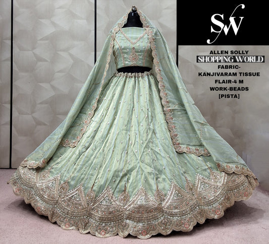 Pista green Kanjivaram Tissue Lehenga