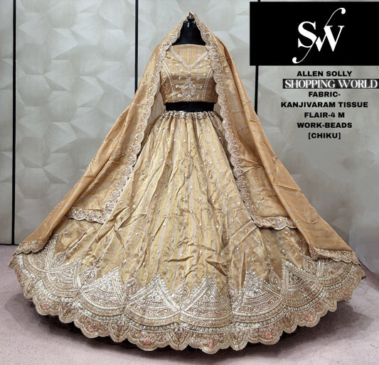 Chiku golden Kanjivaram Tissue Lehenga