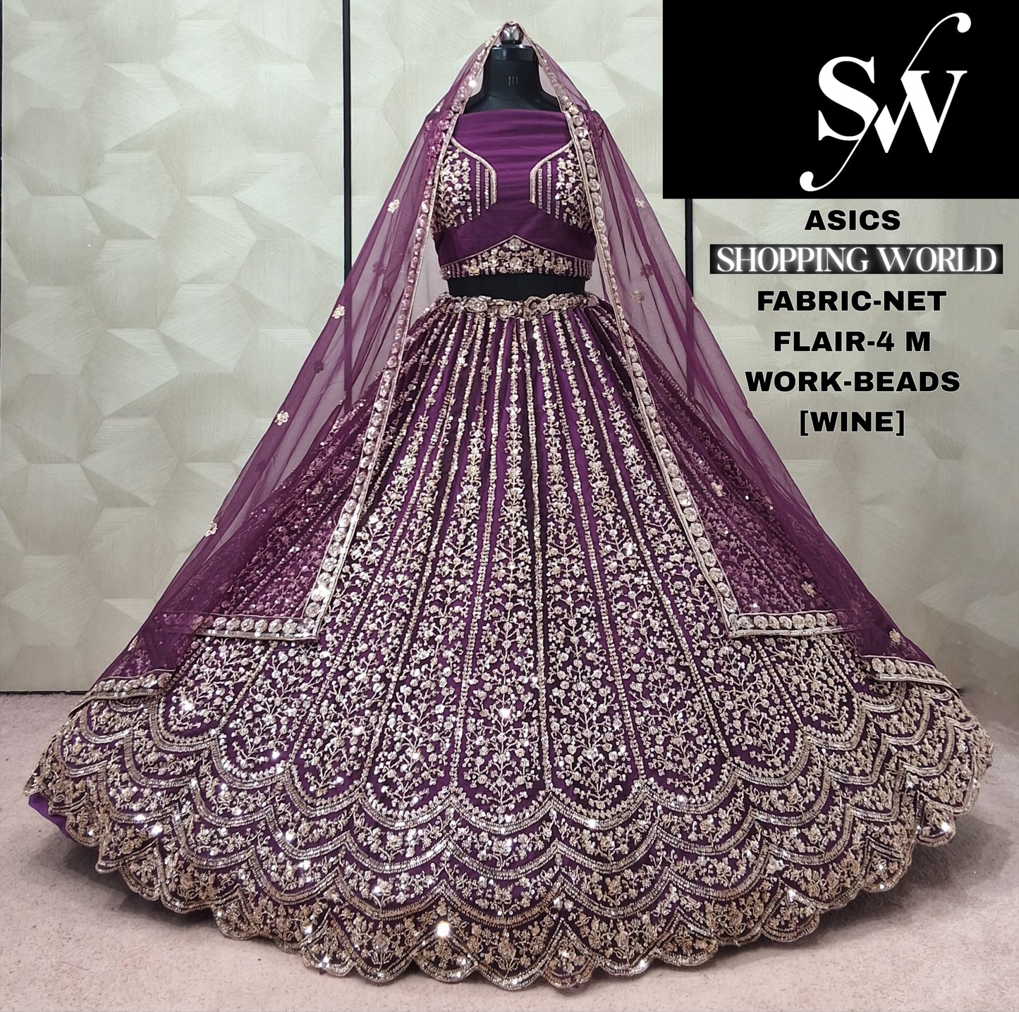 Maroon Net Lehenga