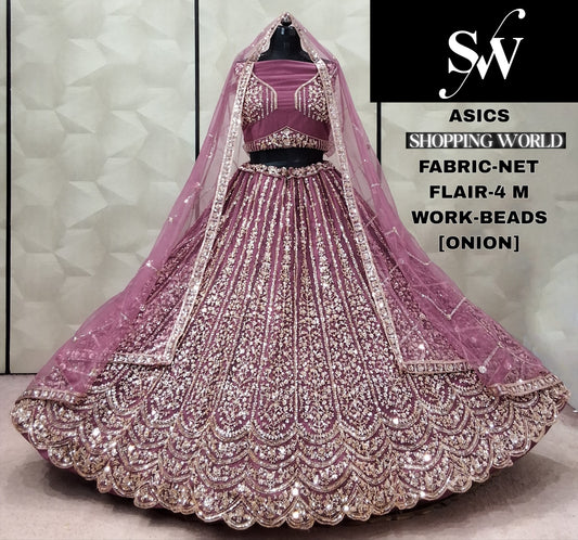 Onion pink Net Lehenga