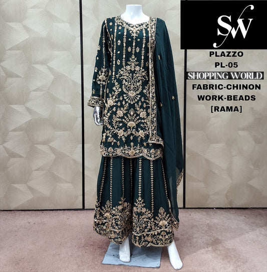 रमा ग्रीन शिनॉन प्लाज़ो सूट