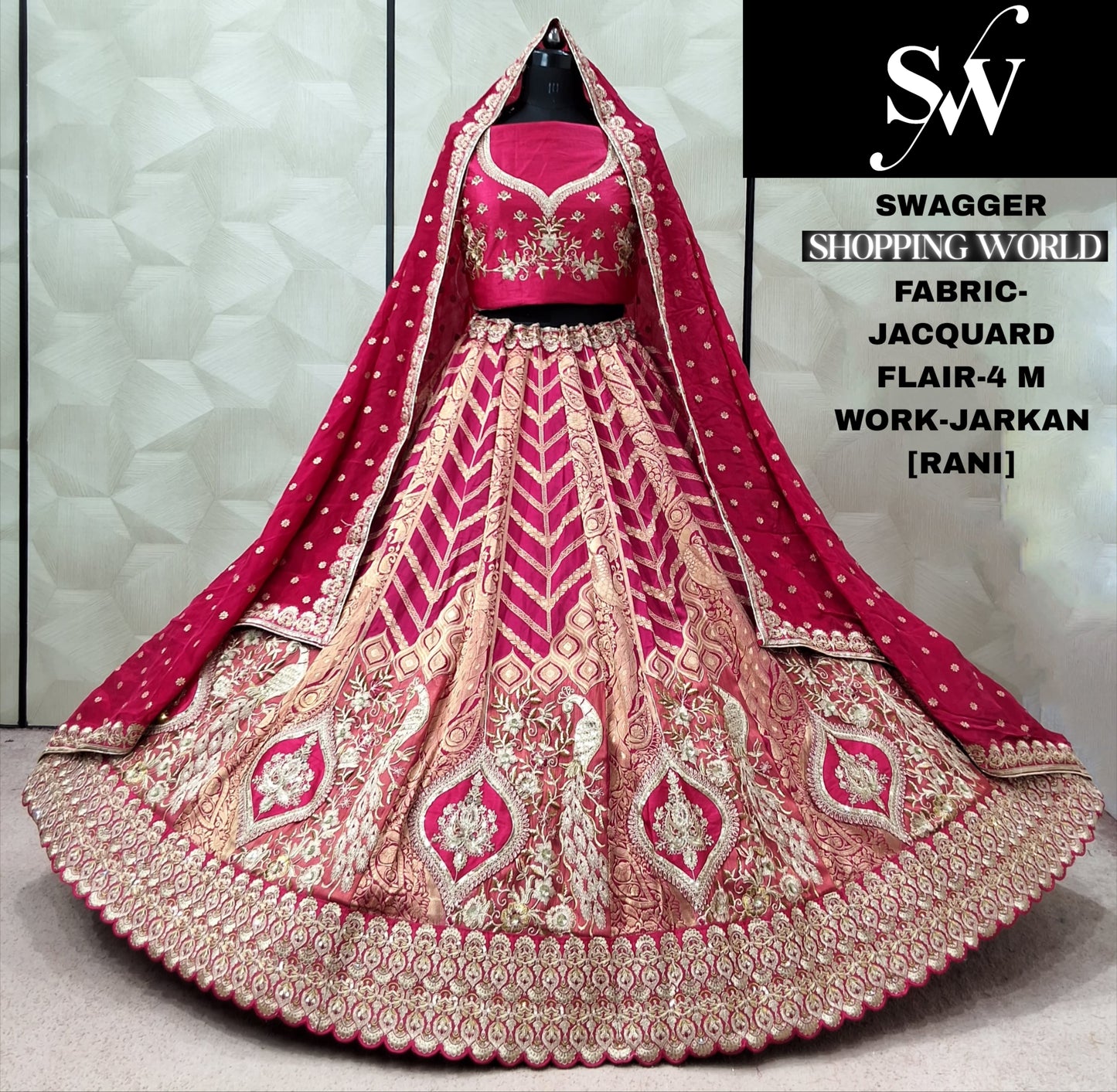 Rust orange Peacock jacquard Lehenga